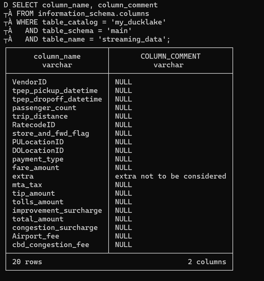 Checking Column Comment