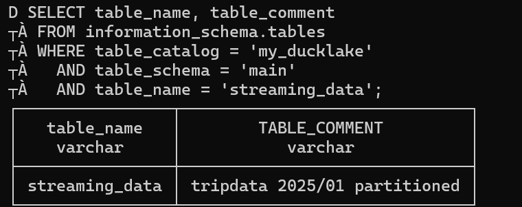 Checking Table Comment